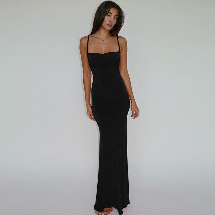 Sexy slim backless suspender dress