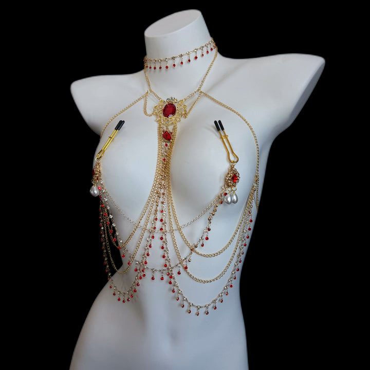 Red Multi-Layer Rhinestone Body Chain/Waist Chain