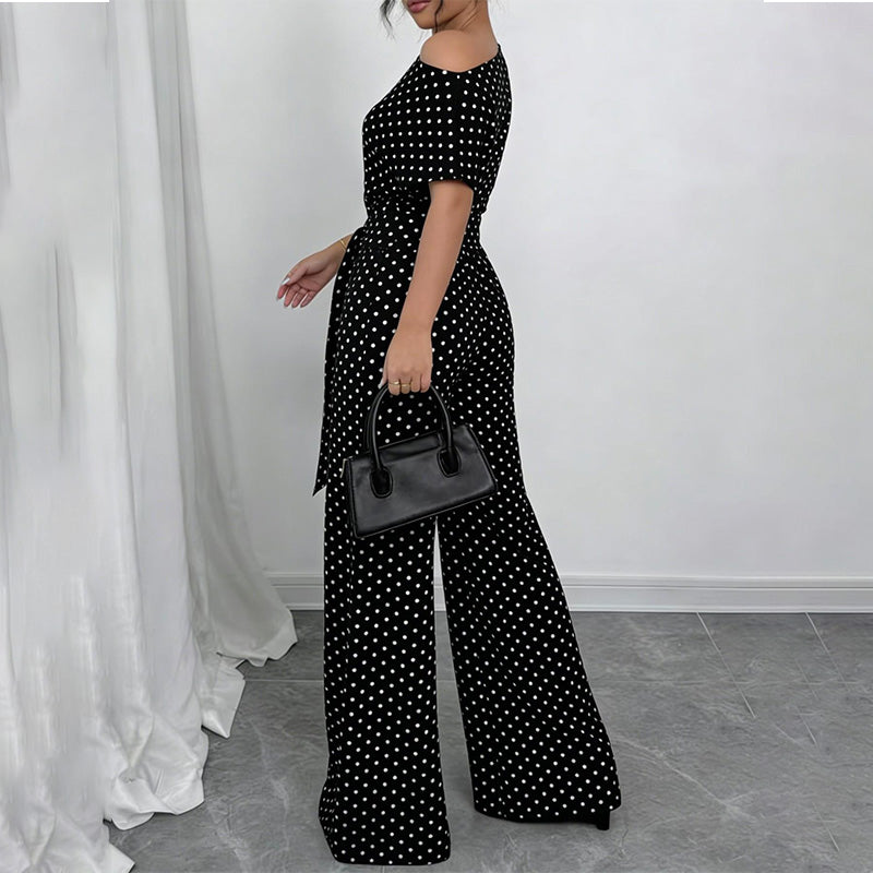 Women’s Asymmetric-Neck Off-Shoulder Cinched-Waist Jumpsuit