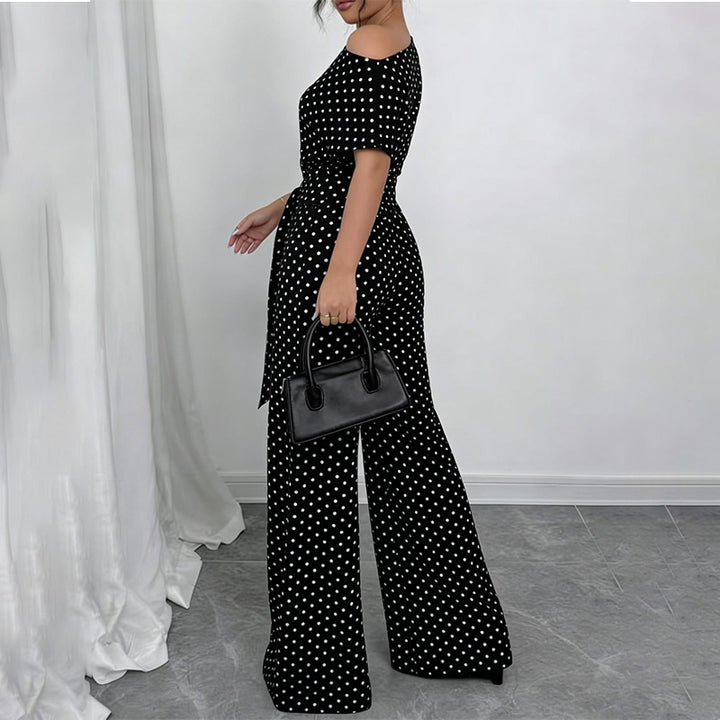 Women’s Asymmetric-Neck Off-Shoulder Cinched-Waist Jumpsuit