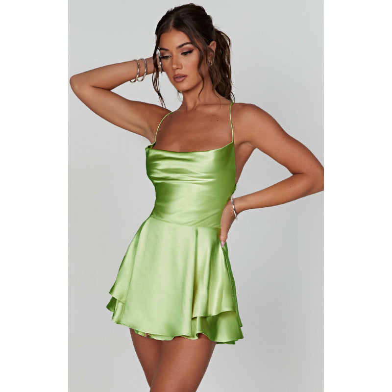 Hot-selling sexy slim-fit backless solid color slip dress