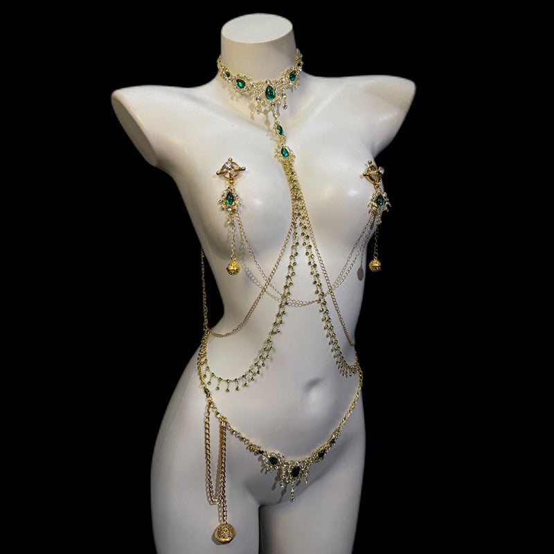 Emerald Rhinestone Body Chain
