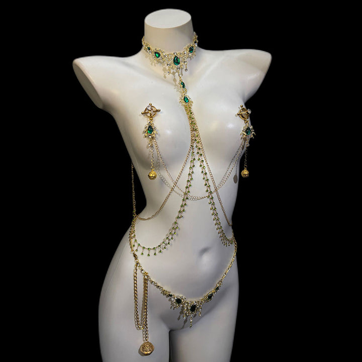 Emerald Rhinestone Body Chain