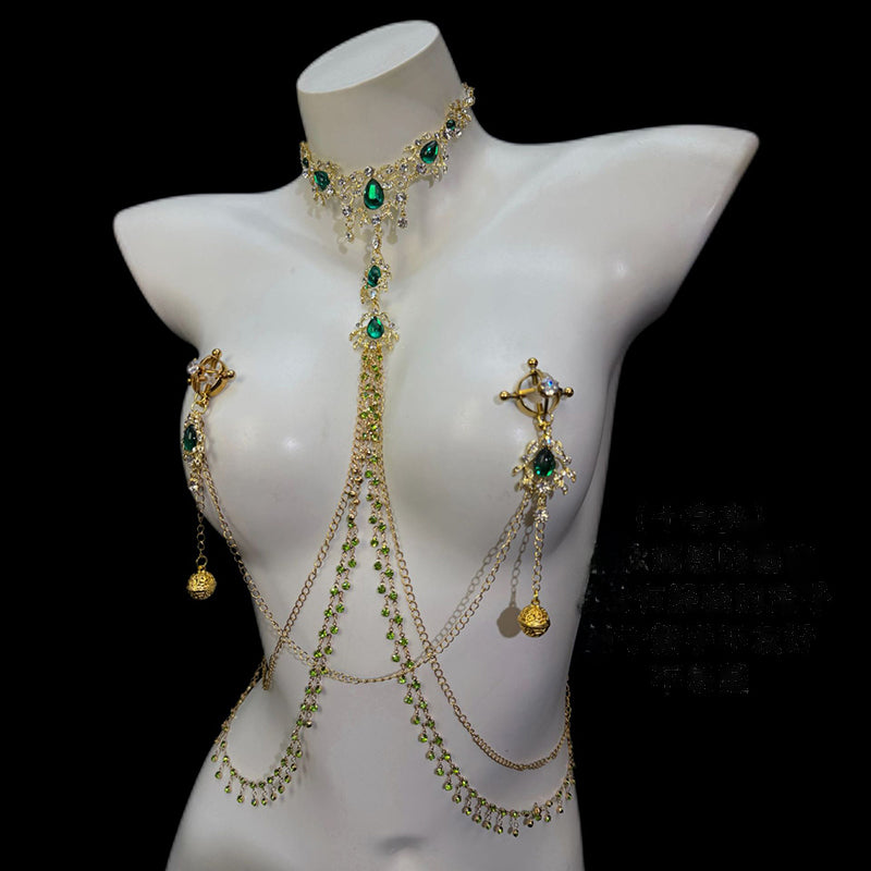 Emerald Rhinestone Body Chain