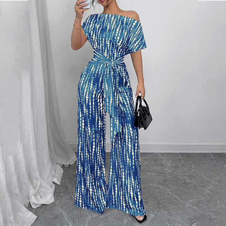 Women’s Asymmetric-Neck Off-Shoulder Cinched-Waist Jumpsuit