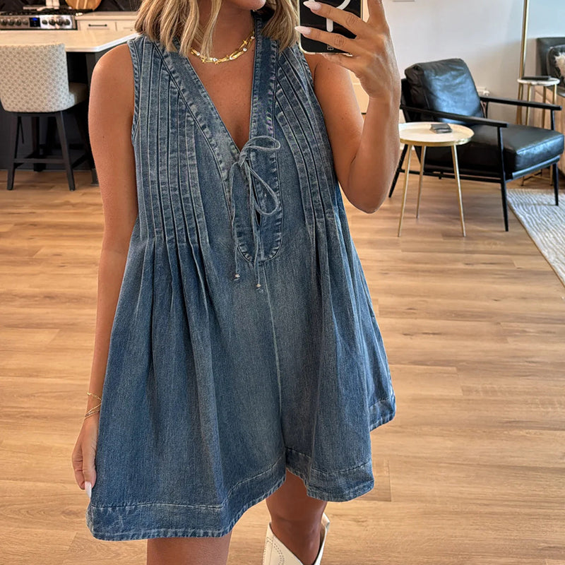 New Summer Sleeveless Denim Playsuit