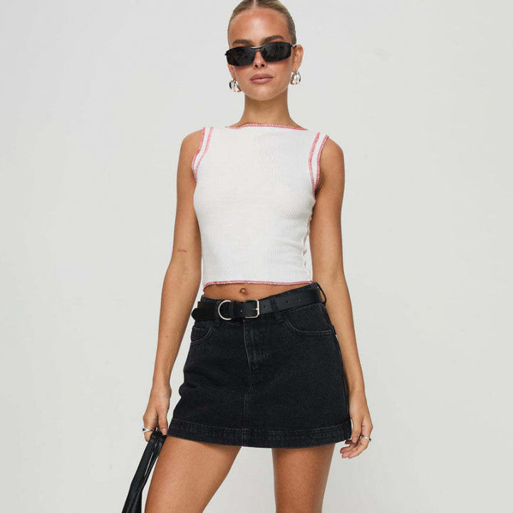 Fitted vintage-style denim culottes