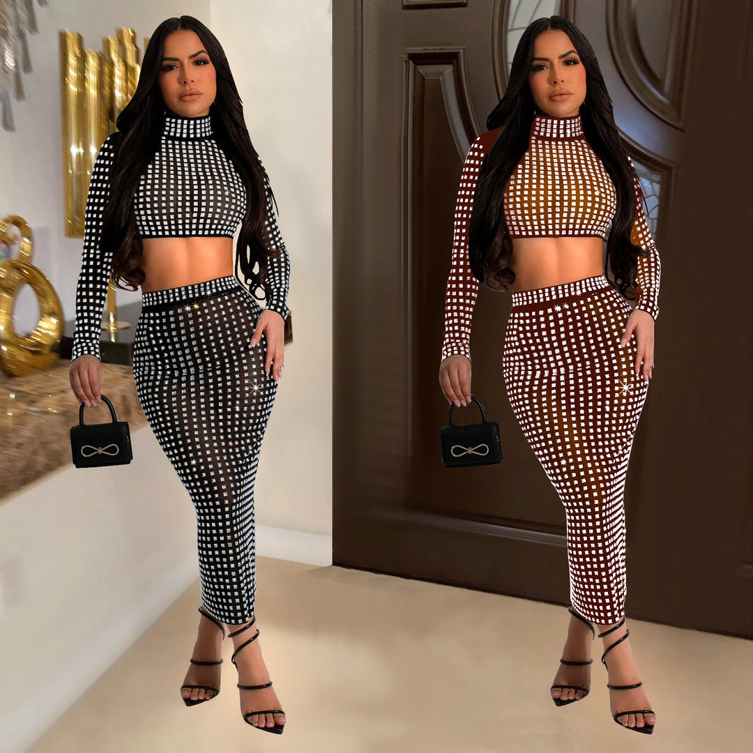 New rhinestone mesh two-piece dress