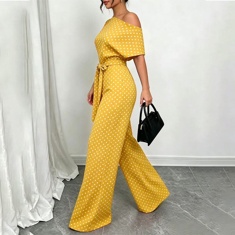 Women’s Asymmetric-Neck Off-Shoulder Cinched-Waist Jumpsuit