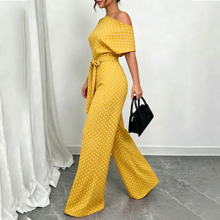 Women’s Asymmetric-Neck Off-Shoulder Cinched-Waist Jumpsuit