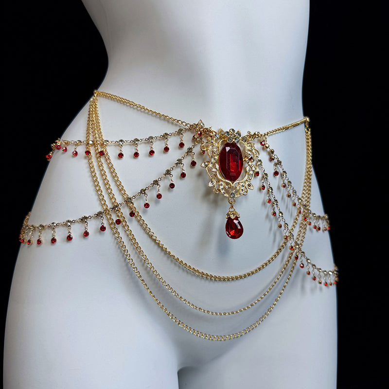 Red Multi-Layer Rhinestone Body Chain/Waist Chain