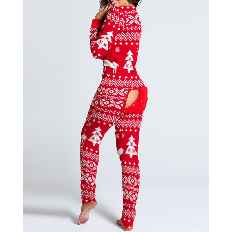 New flip-up printed Christmas long-sleeved pajamas