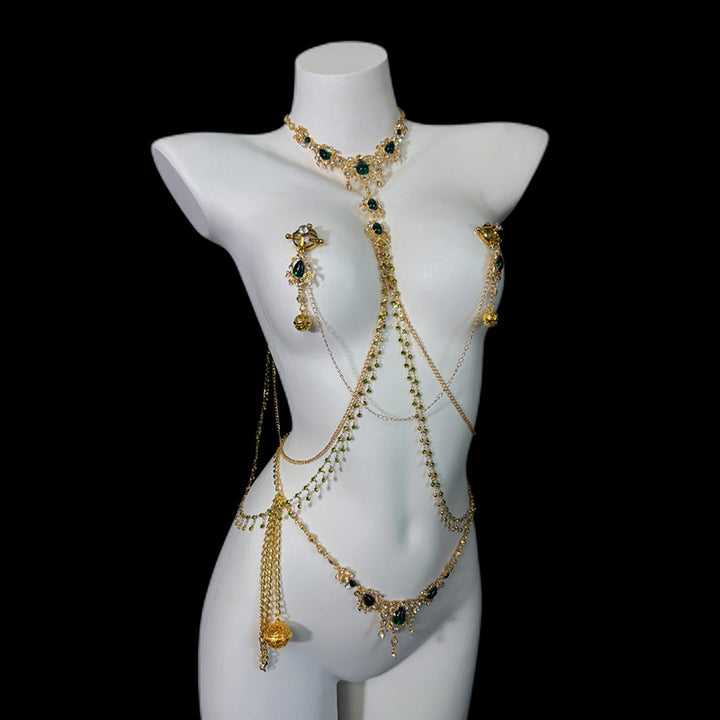 Emerald Rhinestone Body Chain