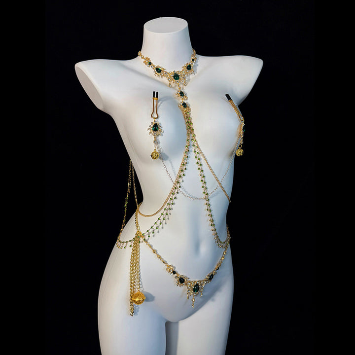 Emerald Rhinestone Body Chain