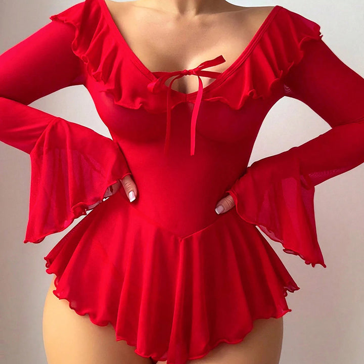 Sheer mesh off-the-shoulder dress