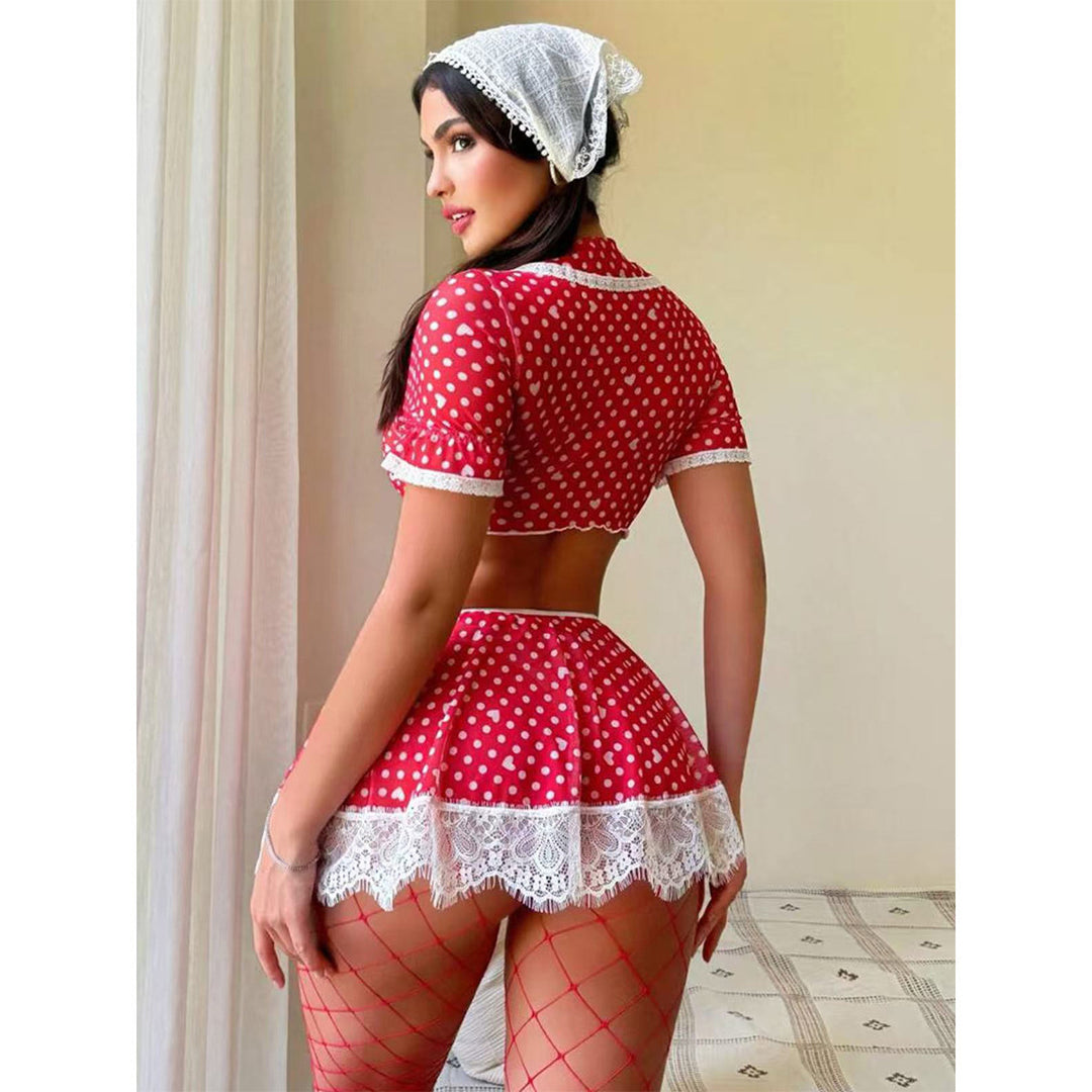Best-selling sexy mesh maid short skirt set