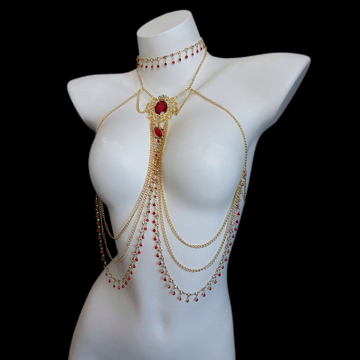 Red Multi-Layer Rhinestone Body Chain/Waist Chain
