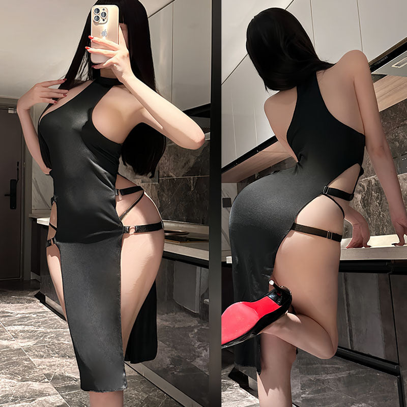 Women's combat uniform slit cheongsam hip-wrapped long style