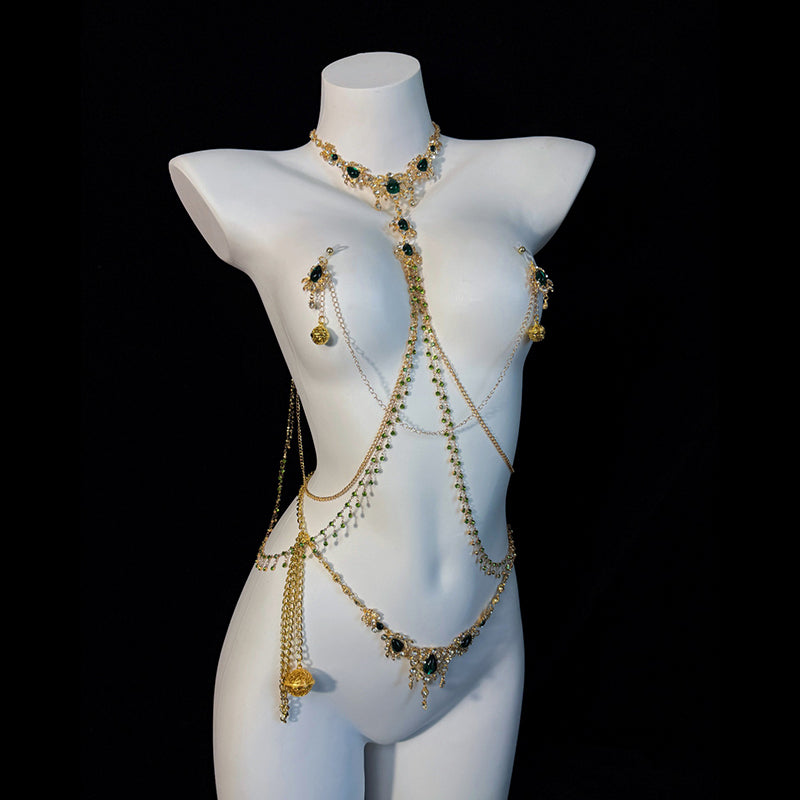 Emerald Rhinestone Body Chain