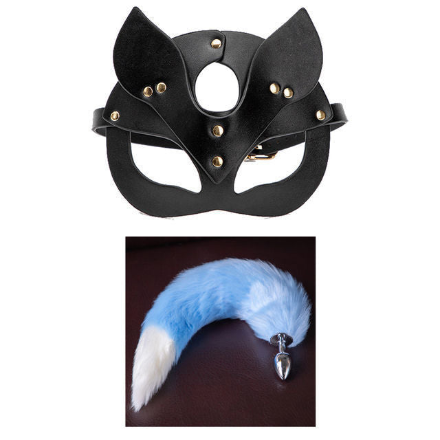 Sexy mask metal butt plug tail