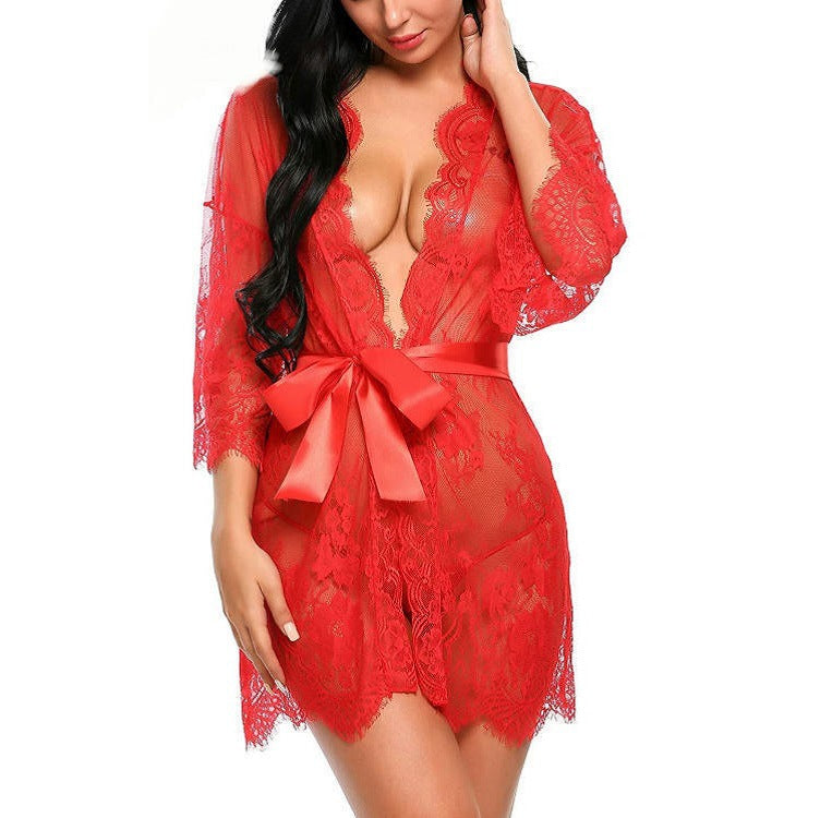 Lace mesh see-through nightgown