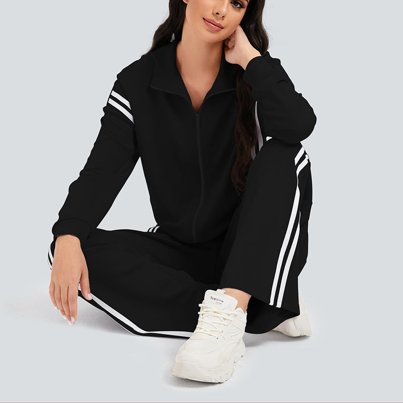 Long-Sleeve Two-Stripe Tracksuit (with Pockets)