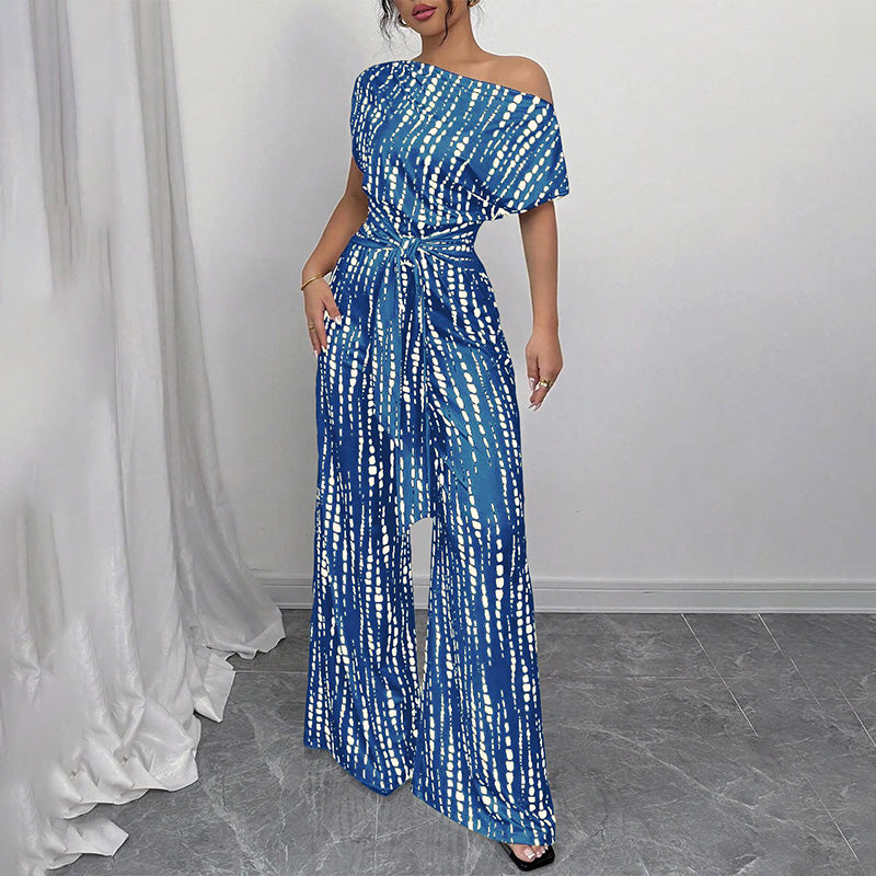 Women’s Asymmetric-Neck Off-Shoulder Cinched-Waist Jumpsuit