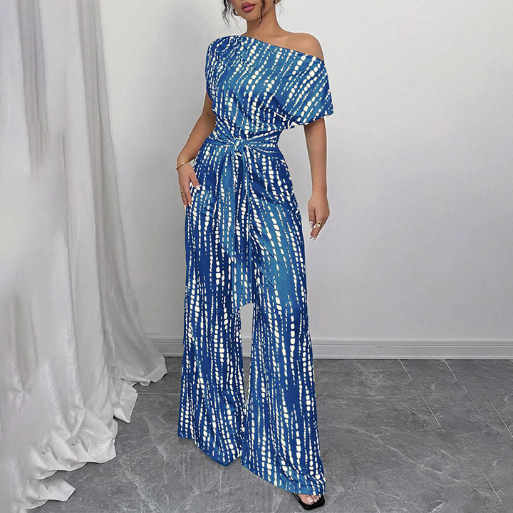Women’s Asymmetric-Neck Off-Shoulder Cinched-Waist Jumpsuit