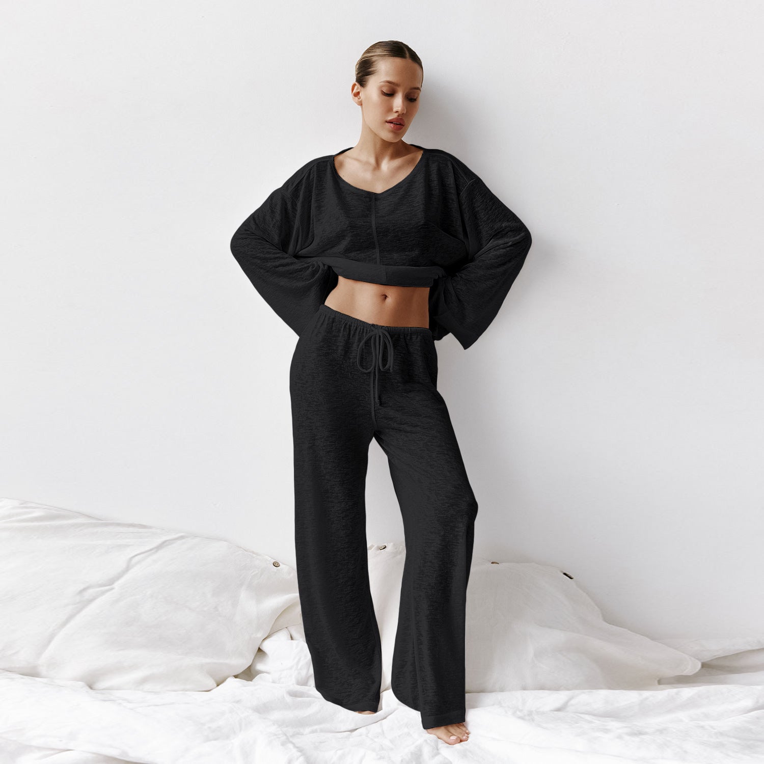 Bequemes, lockeres, zweiteiliges Pyjama-Set für zu Hause