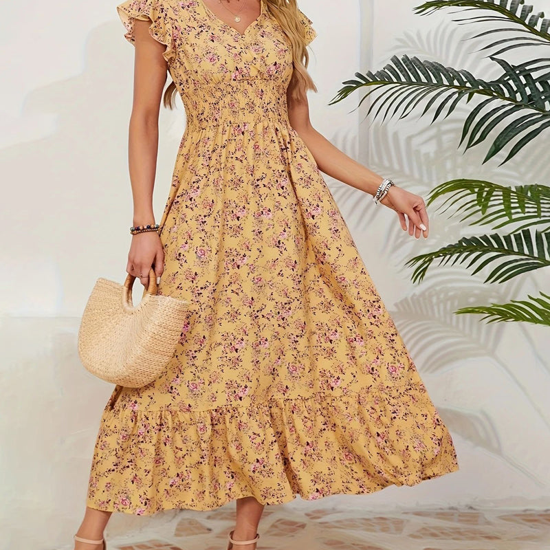 New Summer Stylish Floral Dress with a Full Skirt
