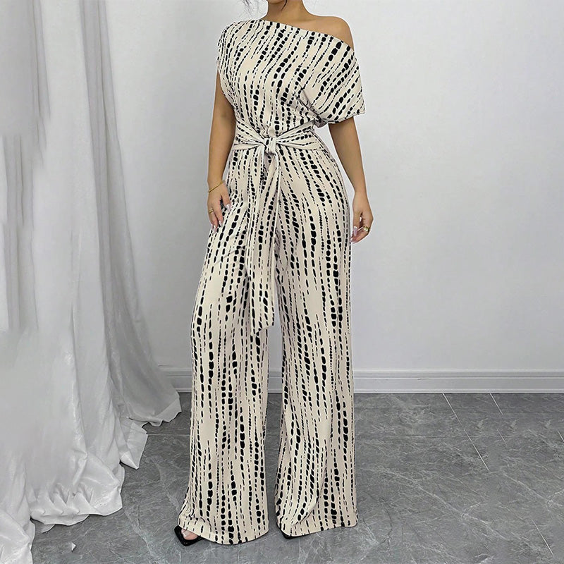 Women’s Asymmetric-Neck Off-Shoulder Cinched-Waist Jumpsuit