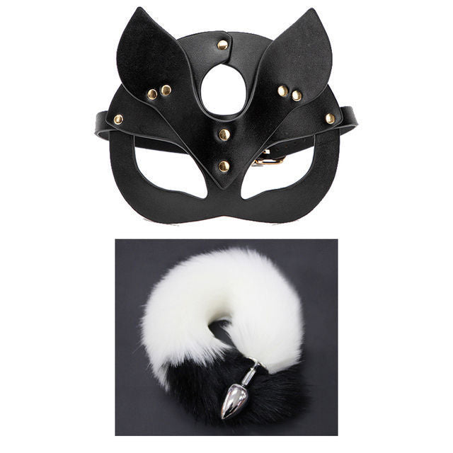 Sexy mask metal butt plug tail