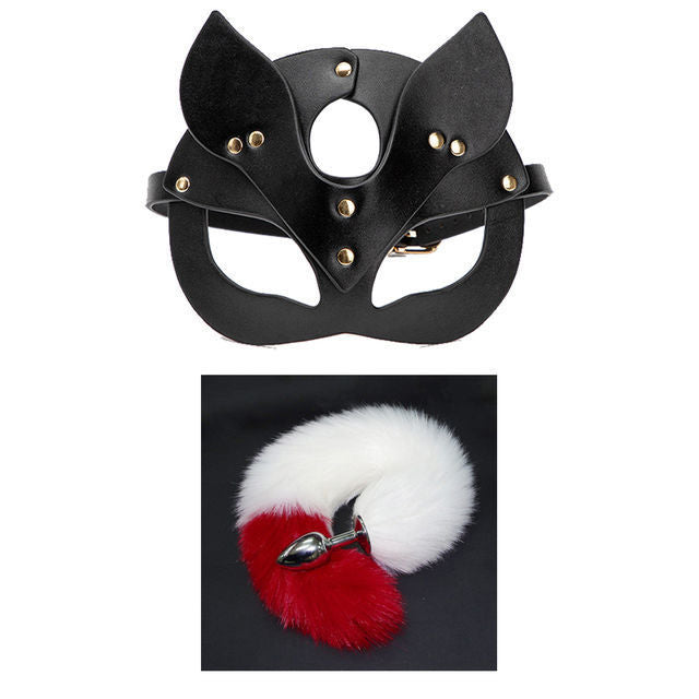 Sexy mask metal butt plug tail