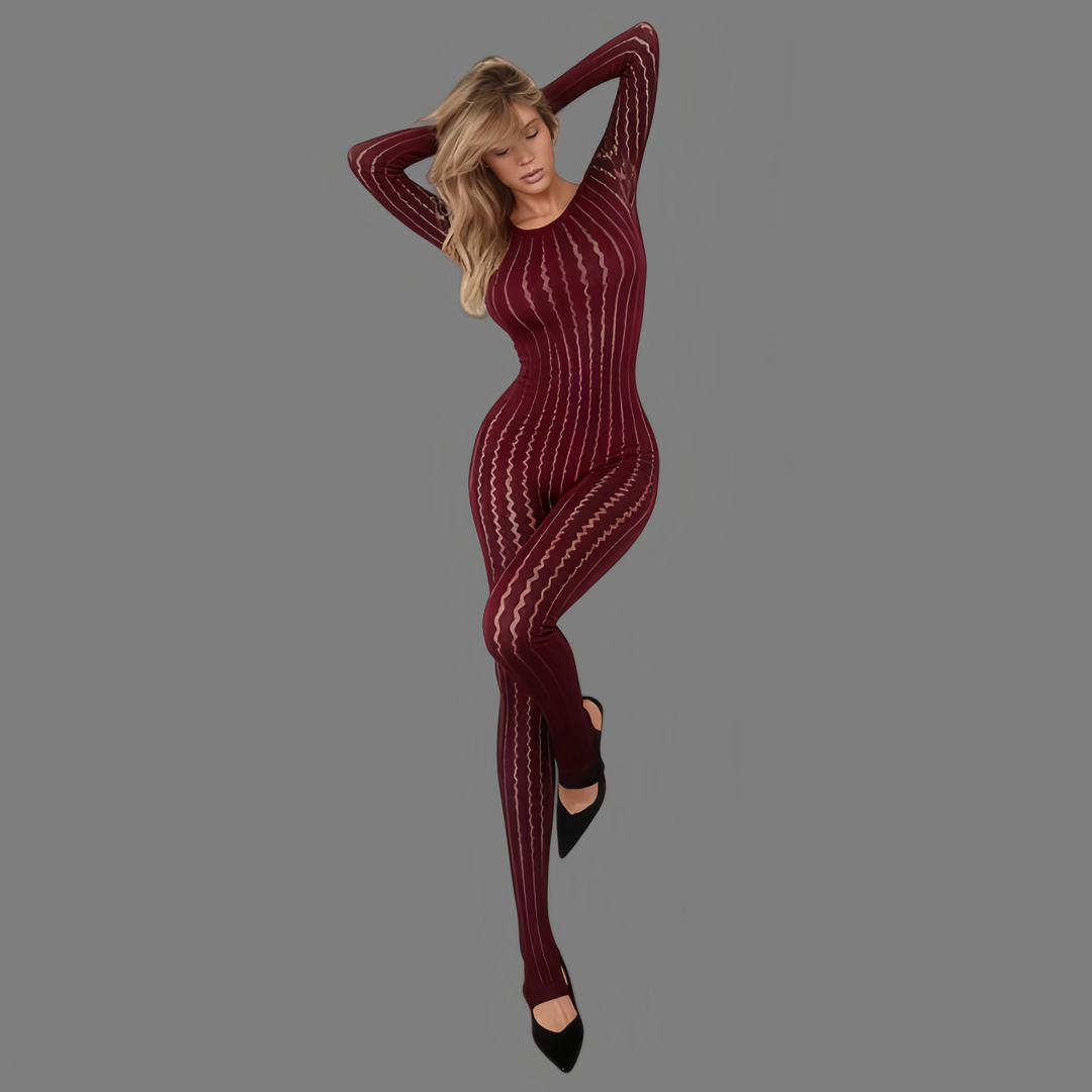 New seamless striped jacquard long-sleeved jumpsuit