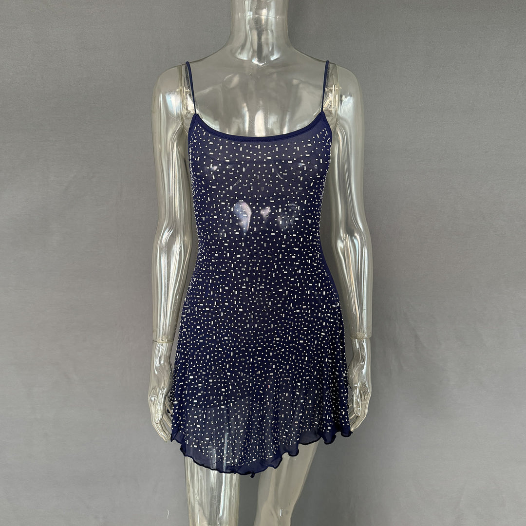 New design diamond-embellished thin-strap dress