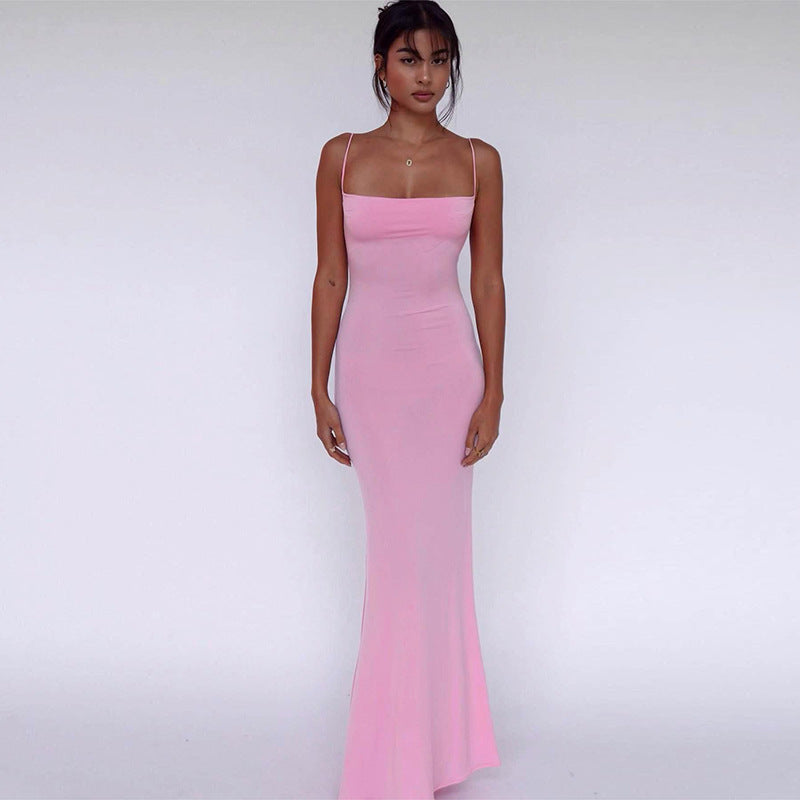 Sexy slim backless suspender dress