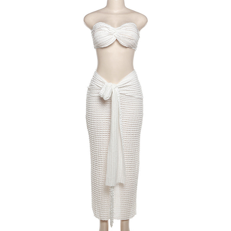 Solid-Color Strapless Slim-Fit Maxi Dress Set