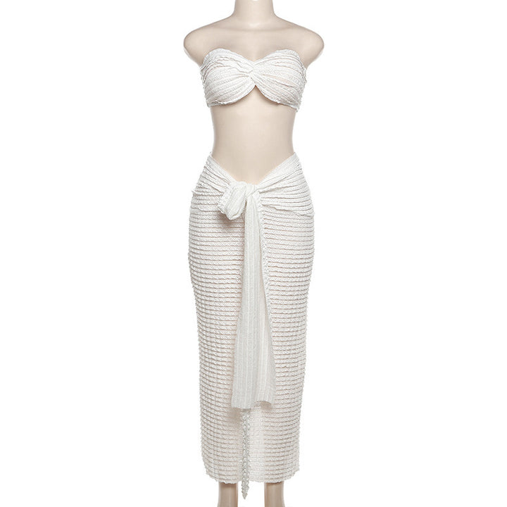 Solid-Color Strapless Slim-Fit Maxi Dress Set