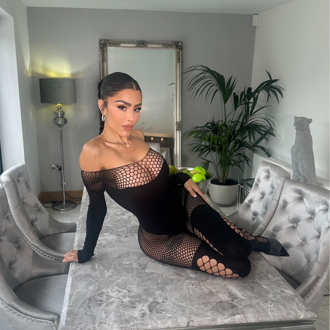 New mesh off-shoulder bodysuit