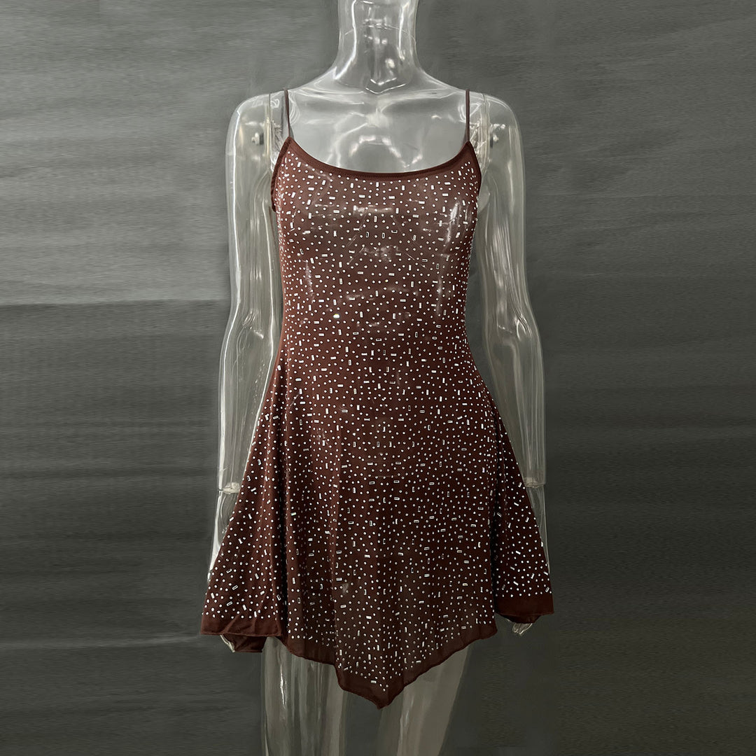 New design diamond-embellished thin-strap dress