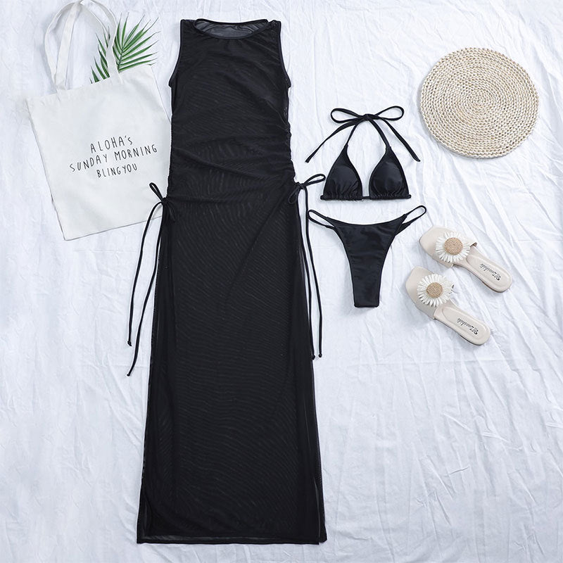 New solid-color bikini cover-up beach dress