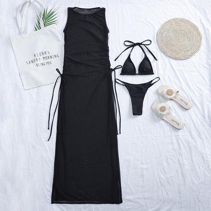 New solid-color bikini cover-up beach dress