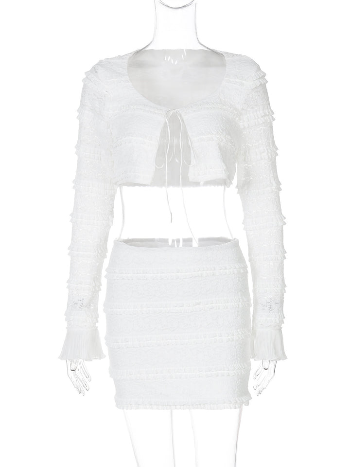 Cardigan and bodycon pleated skirt two-piece set