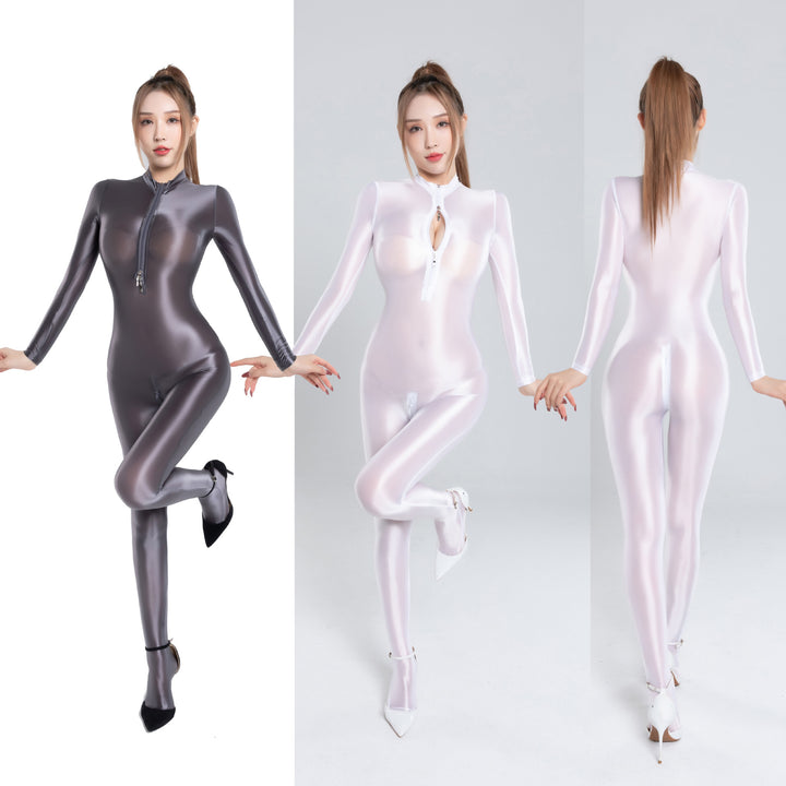 Smooth and supple double-zippered over-crotch bodysuit