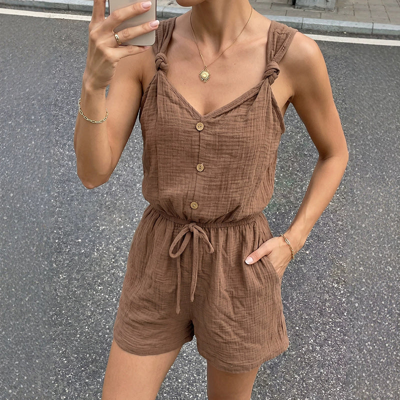 Summer Vacation-Style Front-Twist Cami Playsuit