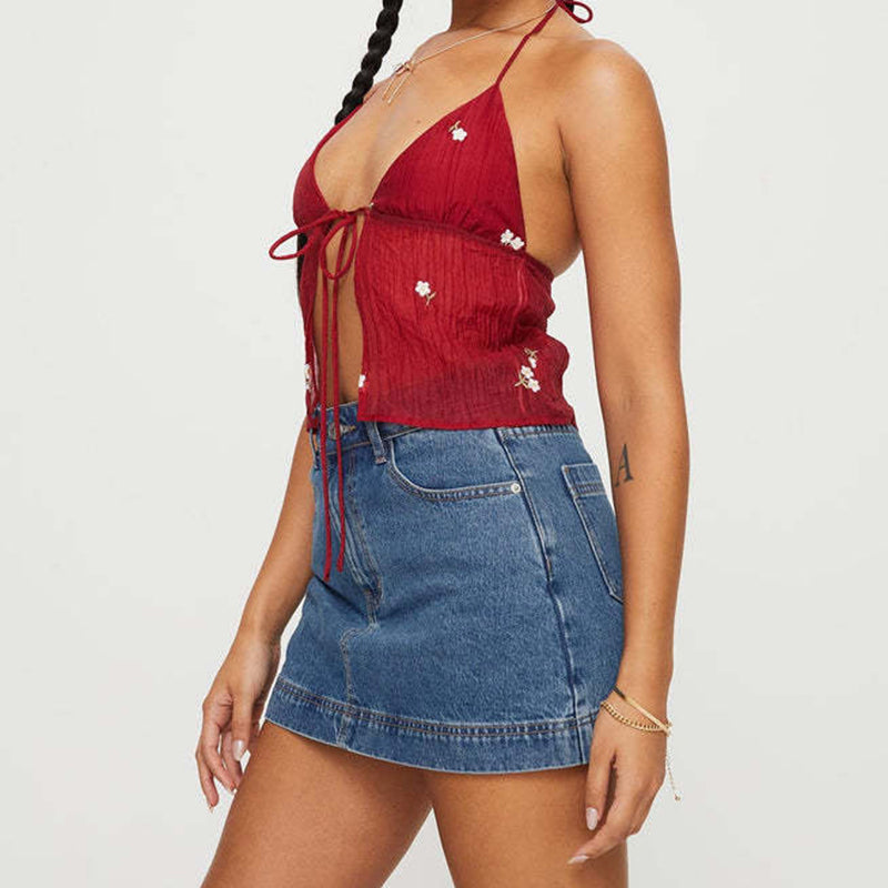 Fitted vintage-style denim culottes