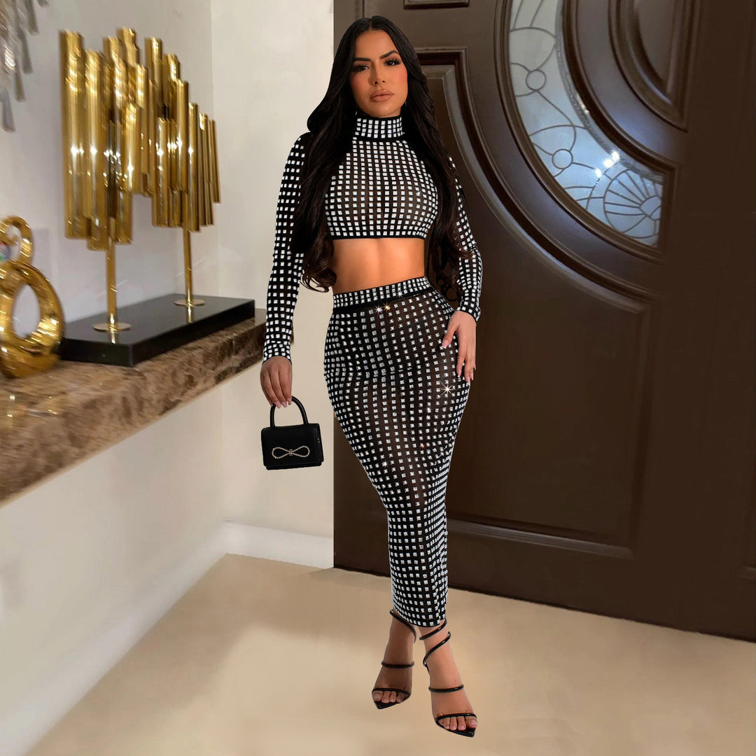 New rhinestone mesh two-piece dress