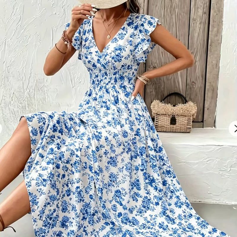 New Summer Stylish Floral Dress with a Full Skirt