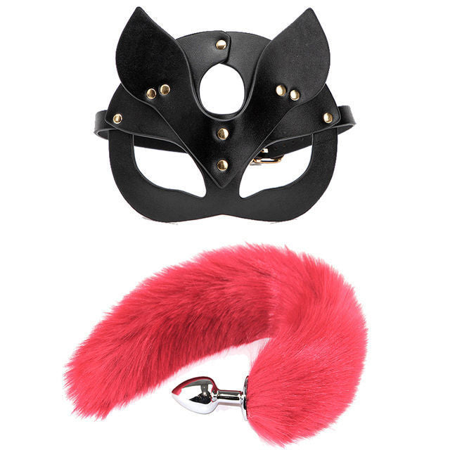 Sexy mask metal butt plug tail