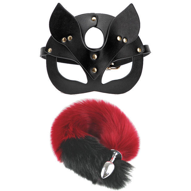Sexy mask metal butt plug tail